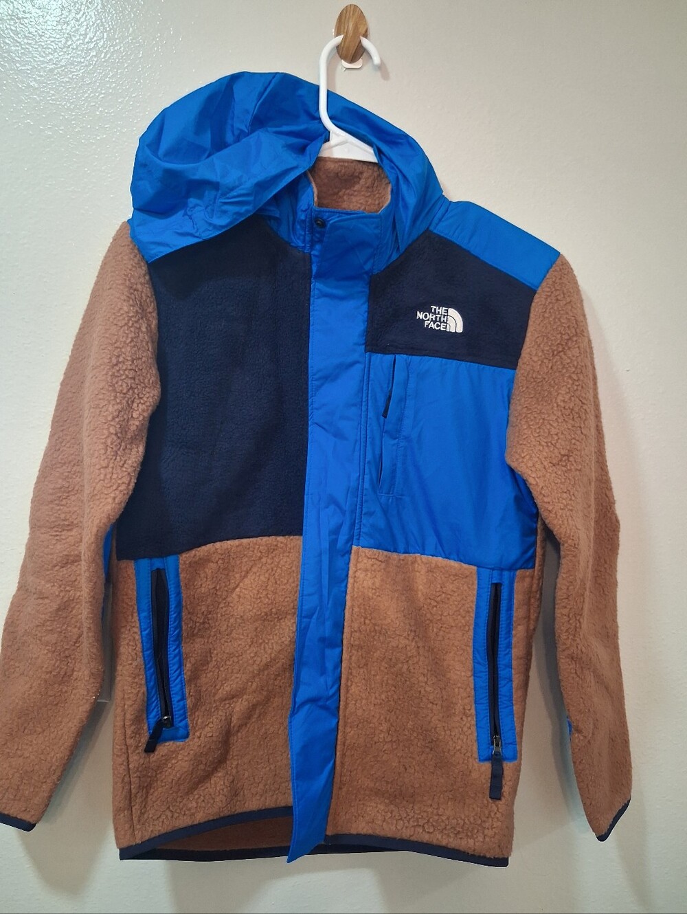 The North Face Kids Blue and Brown Hooded Puffer-Fleece Jacket